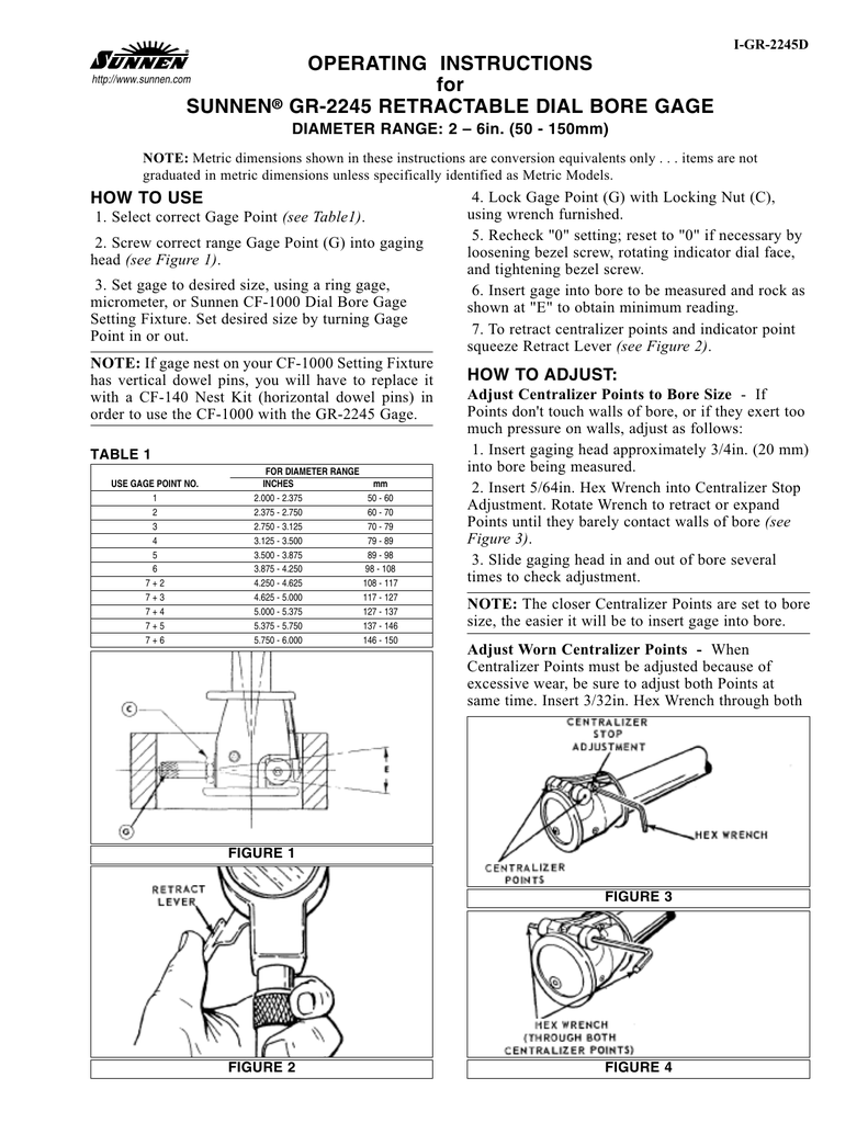 Sunnen Precision Hole Gaging Equipment Operating Manual