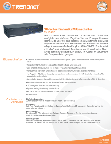 Trendnet TK-1601R 16-Port PS/2 Rack Mount KVM Switch Datenblatt | Manualzz