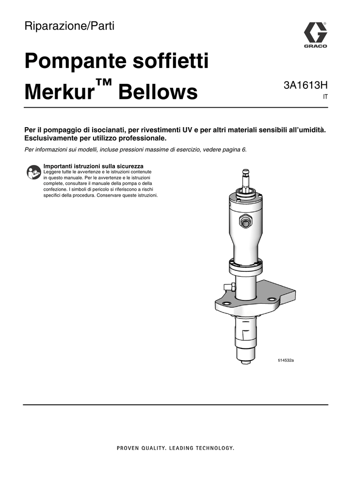 Graco 3A1613H Merkur Bellows Displacement Pump, Repair/Parts Owner's