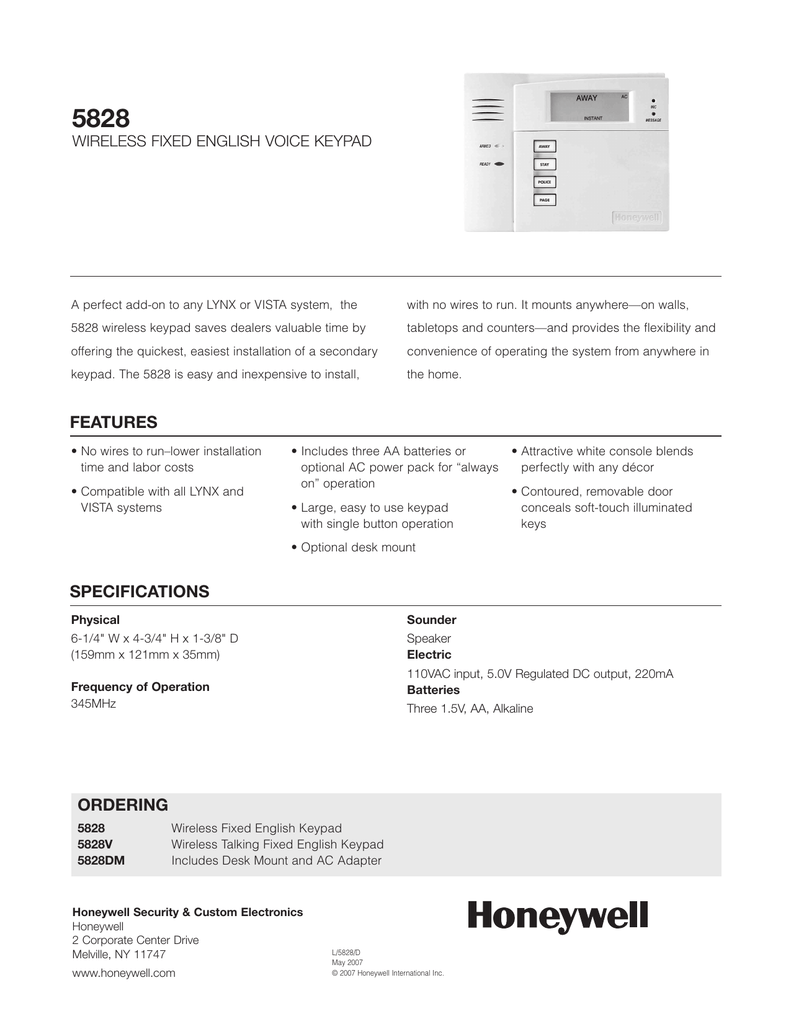Bestseller: Honeywell 5828v Manual