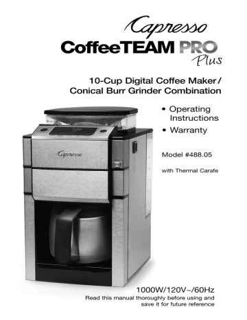 Capresso 488 05 Coffee Machine User Manual Manualzz
