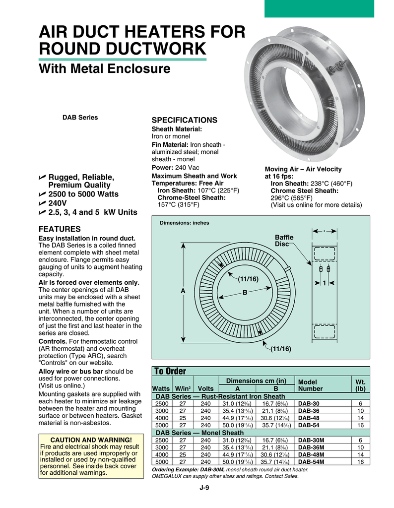 Air Duct Heaters For Round Ductwork With Metal Enclosure U Manualzz