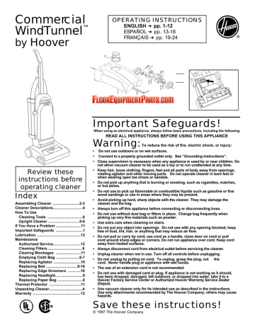 Hoover Wind Tunnel Vacuum Cleaner User Manual 