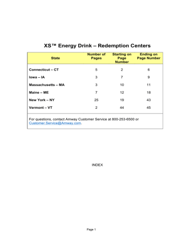 Xs Energy Drinks Redemption Centers Manualzz