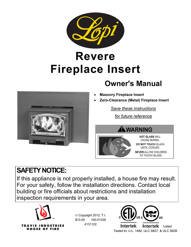 Revere Fireplace Insert Owner S Manual Safety Notice Manualzz Com