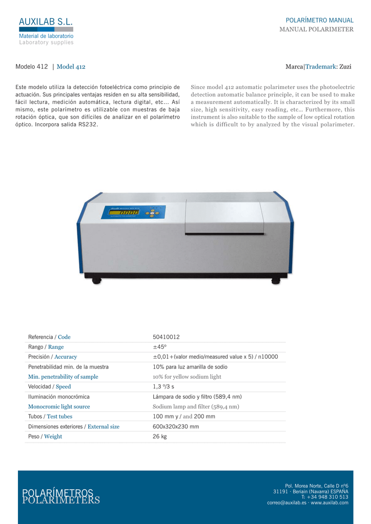 AUXILAB . POLARÍMETRO MANUAL Model 412 Trademark | Manualzz