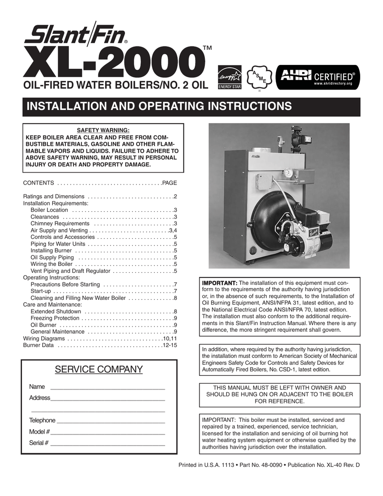 Slant/Fin XL-2000 Installation Manual | Manualzz
