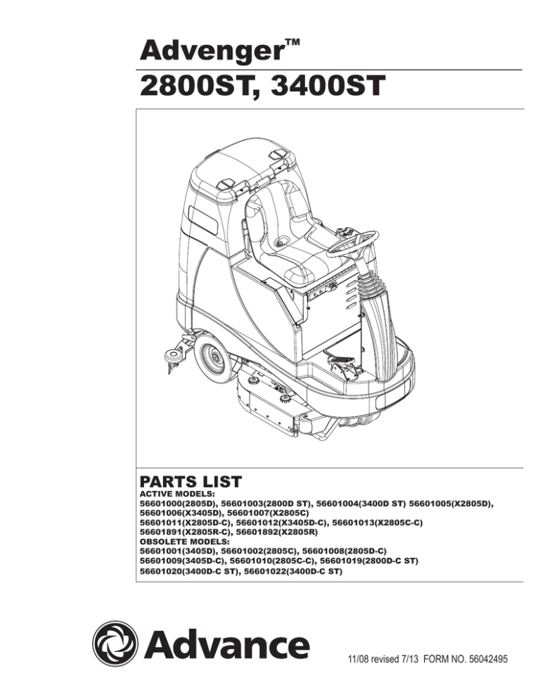 Advenger 2800ST 3400ST Rider Scrubber Rev 713 Parts | Manualzz