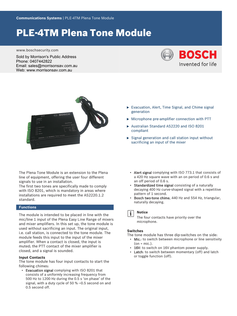 Accessorie Bosch Tone Module Manualzz