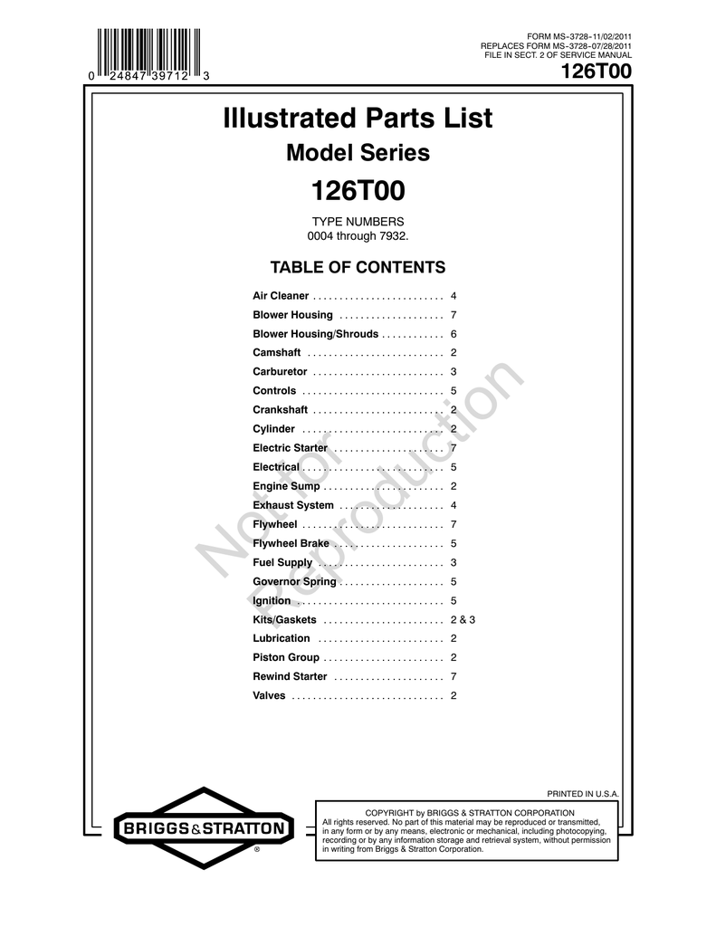 Illustrated Parts List 126t00 Model Series Manualzz