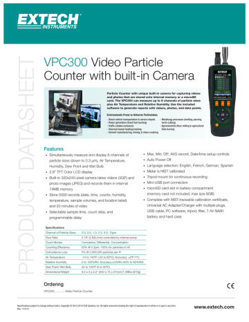 Extech VPC300 Video Particle Counter Datasheet | Manualzz