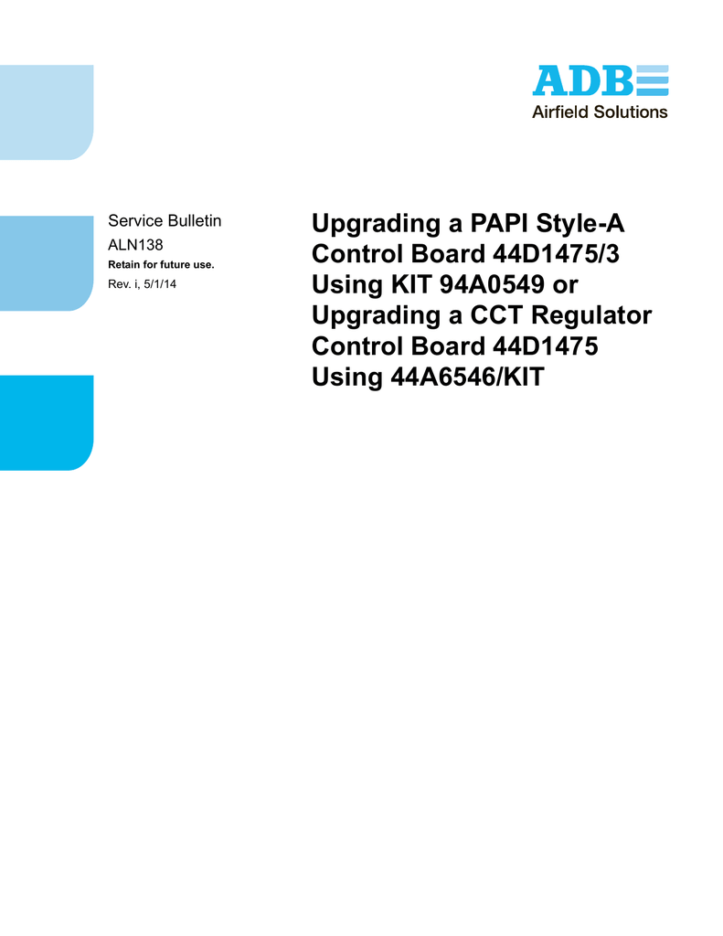 Service Bulletin: Upgrading a CCT Regulator or PAPI A Control Board