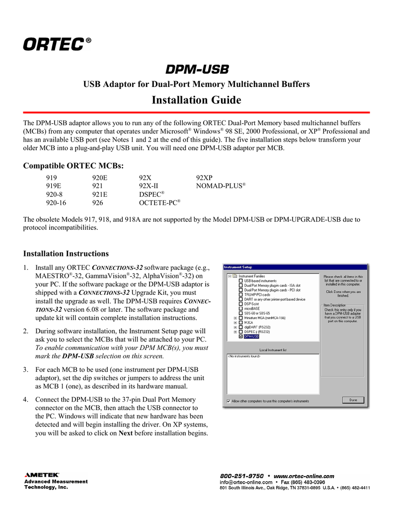 Ortec usb devices driver adapter Ortec usb devices driver adapter