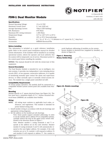 Notifier FDM-1 FlashScan Dual Monitor Module | Manualzz