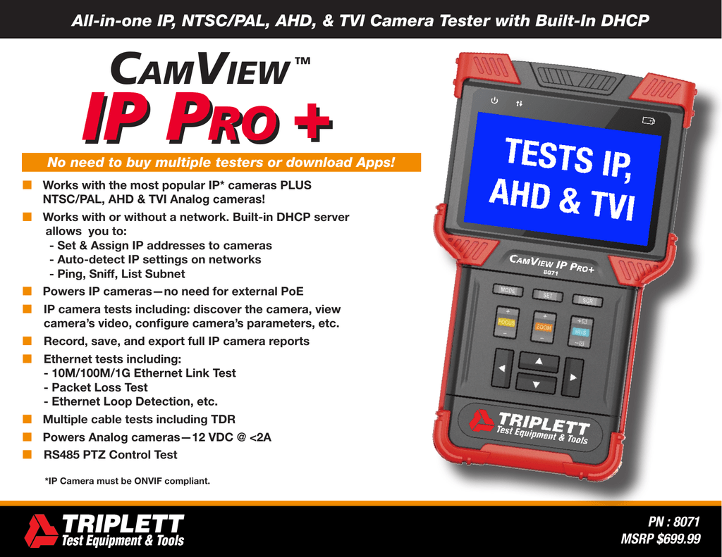 Triplett 8070 CamView IP Pro Camera Tester With Built-in DHCP Server for sale online 