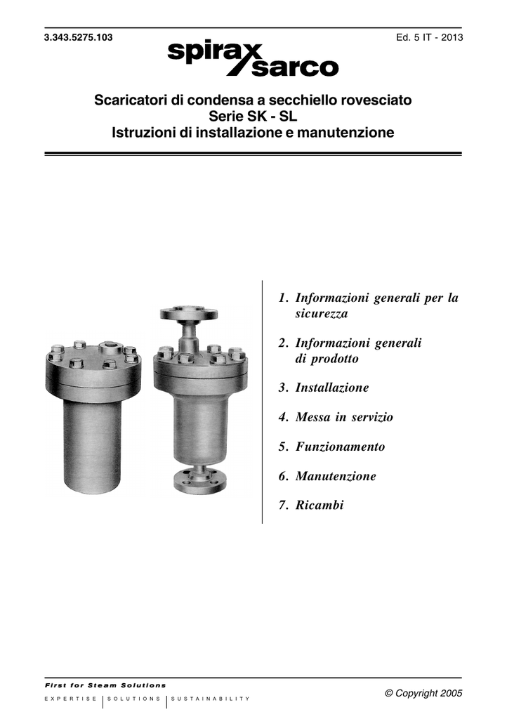 scaricatore di condensa a secchiello rovesciato funzionamento