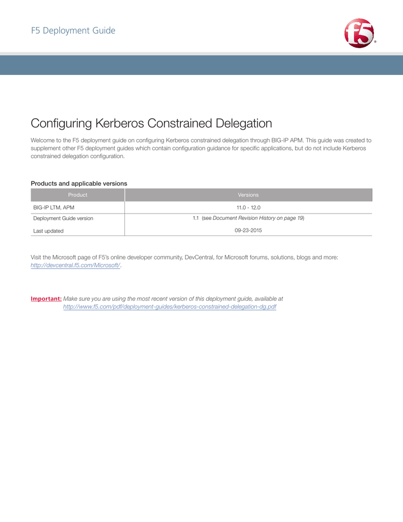 Configuring Kerberos Constrained Delegation F5 Deployment Guide