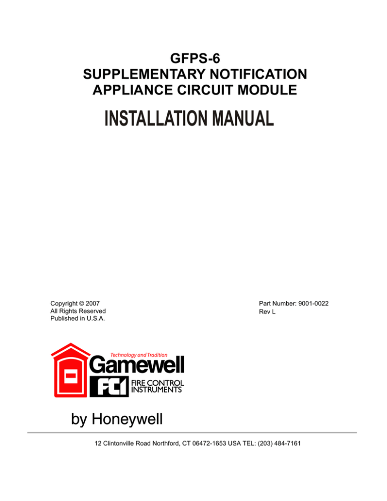 Gamewell FCI GFPS6 Supplementary Notification Appliance Circuit Module