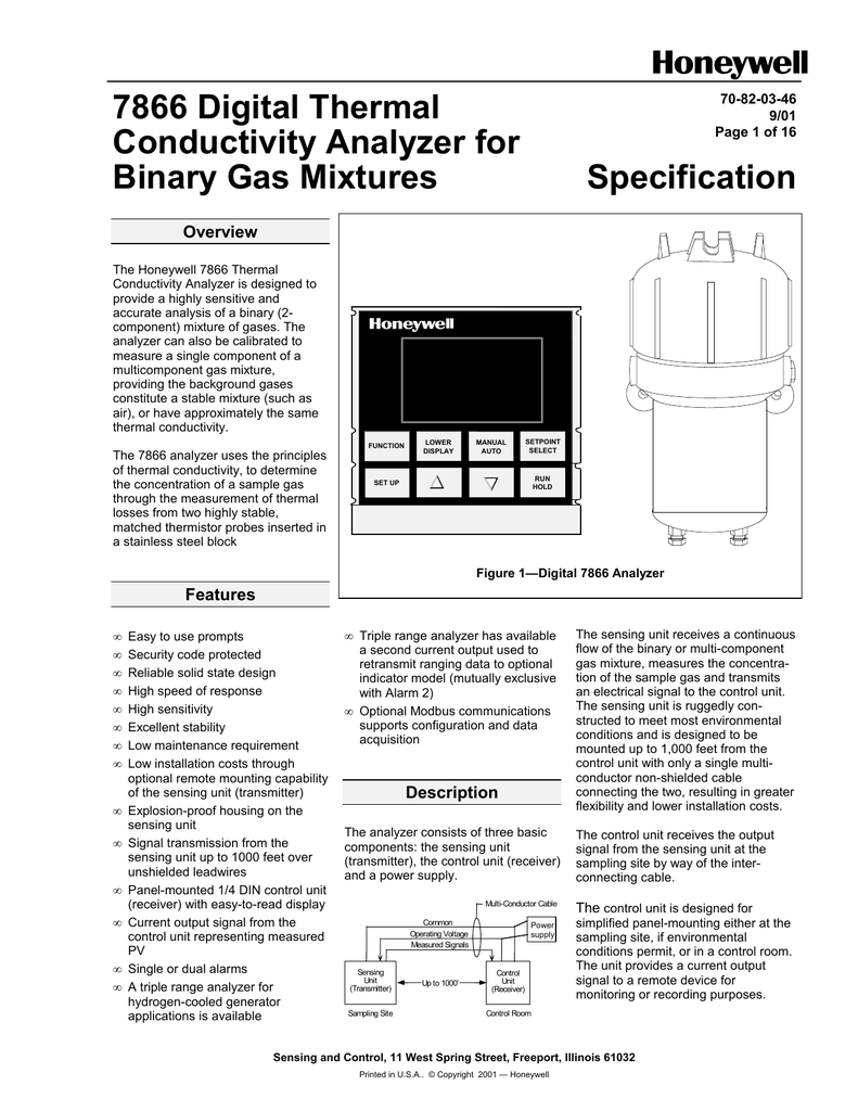 Honeywell 7866 Gas Analyzer System Specification Manualzz
