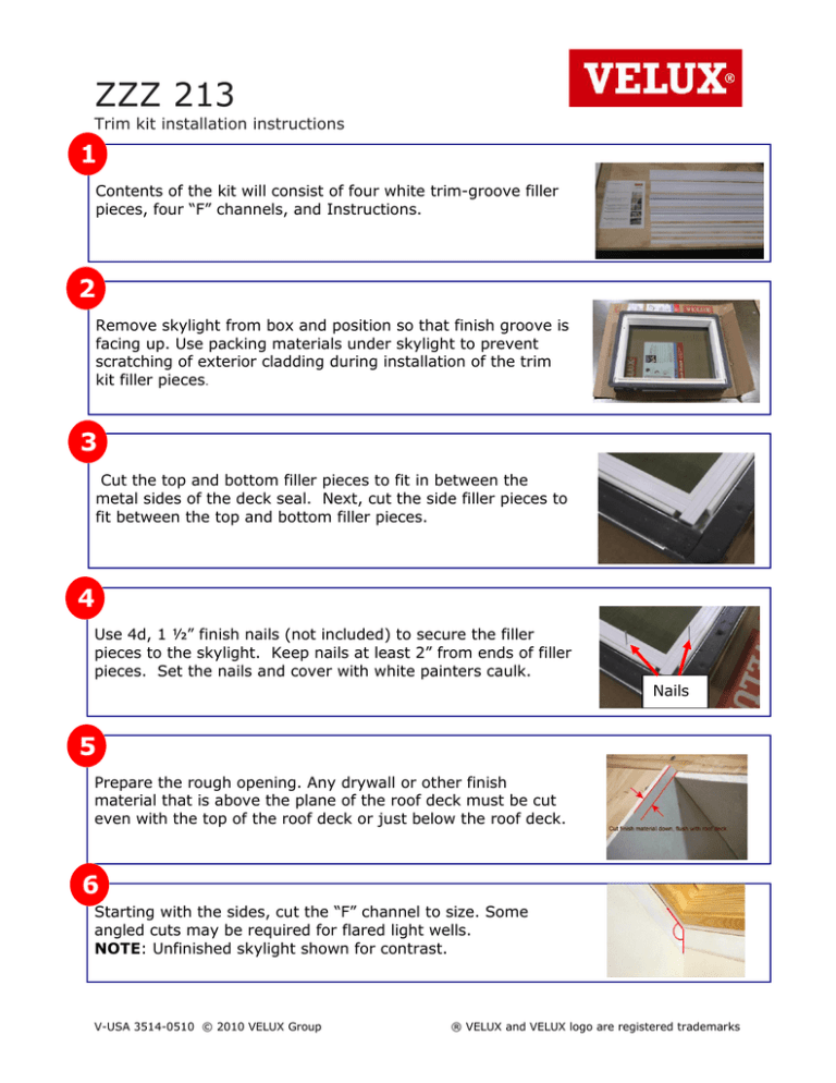 Velux ZZZ 213 Skylight Trim Kit Installation Instructions Manualzz