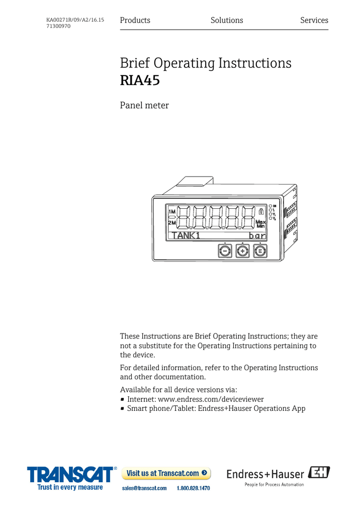 Endress Hauser Ria45 Brief Operating Instructions Manualzz