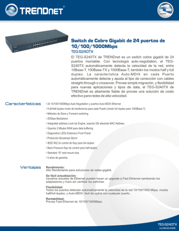 Trendnet TEG-S240TX 24-Port 10/100/1000Mbps Copper Gigabit Switch Ficha de datos | Manualzz
