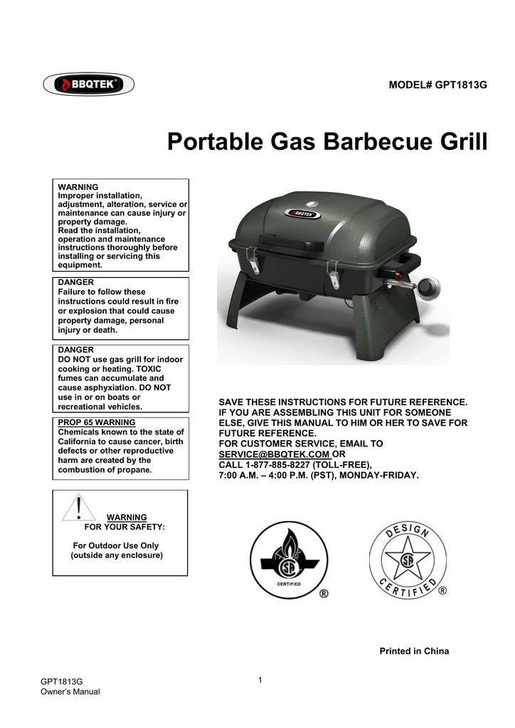 BBQ GPT1813G Owner's Manual | Manualzz