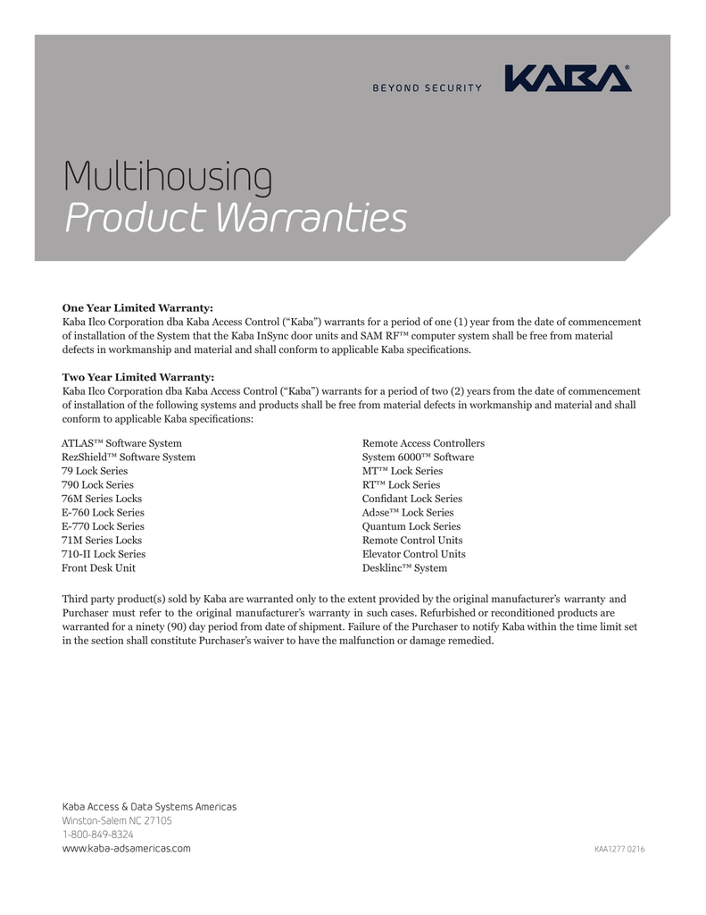 Multihousing Product Warranties Manualzz