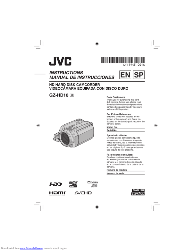 (Manual) JVC EVERIO GZHD10 Manualzz
