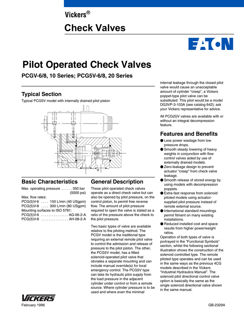 Pilot Operated Check Valves Vickers Pcgv 6 8 10 Series Pcg5v 6 8 Series Manualzz