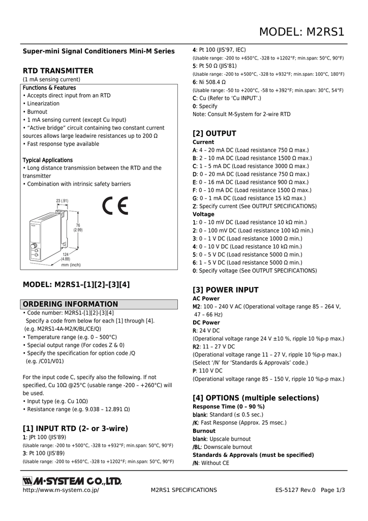 Model M2rs1 Rtd Transmitter Super Mini Signal Conditioners Mini M Series Manualzz