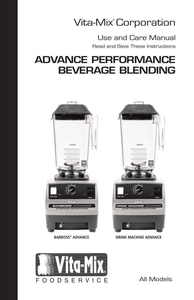 VitaMix DRINK MACHINE ADVANCE Use and Care Manual Manualzz