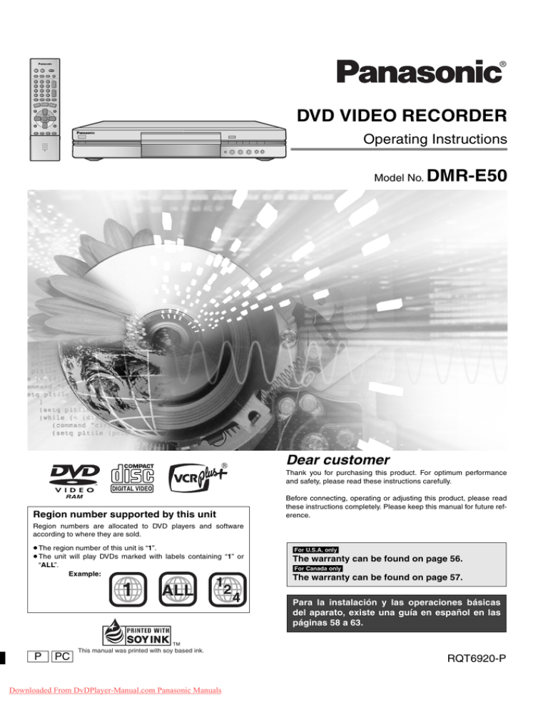 Panasonic Dmr E50k Dmre50d Dmr E50s Dmre50ps Dmre50p Diga Dmr E50 User Manual Manualzz