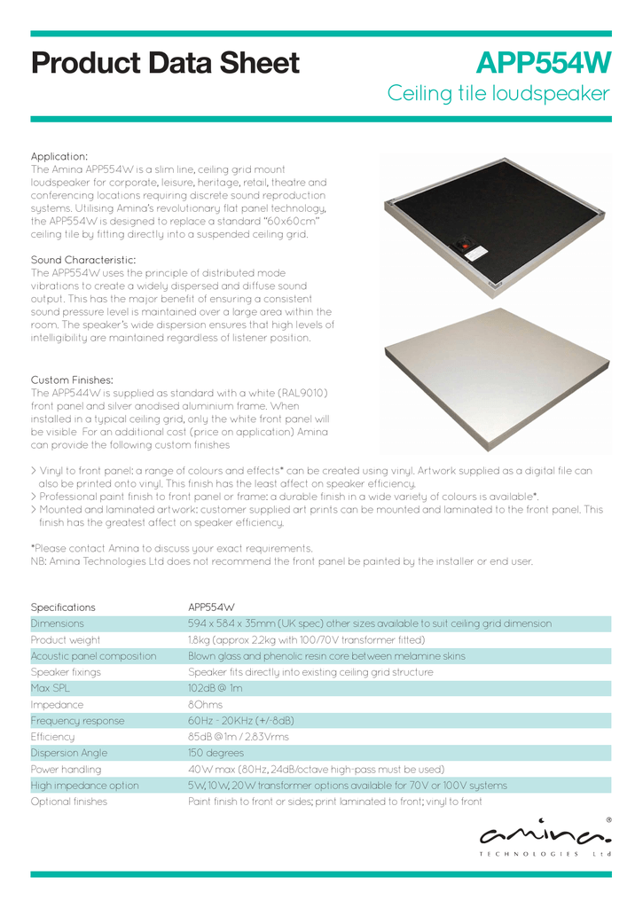 Product Data Sheet App554w Ceiling Tile Loudspeaker Manualzz