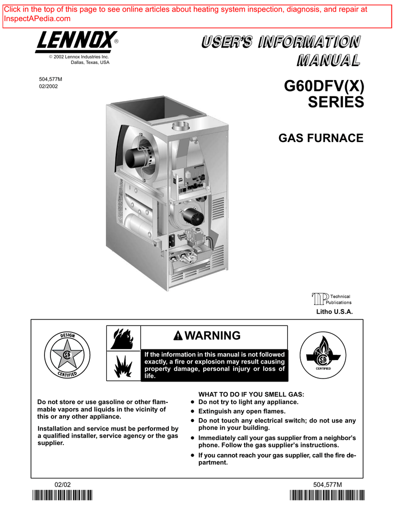 Lennox G60DFVX Series User's Information Manual | Manualzz