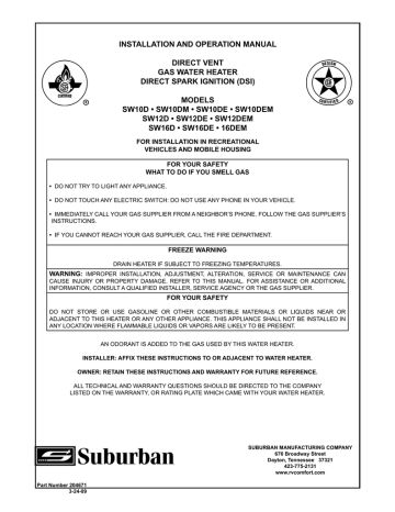 Suburban SW10DE Installation and Operation Manual | Manualzz Suburban Water Heater Door Manualzz
