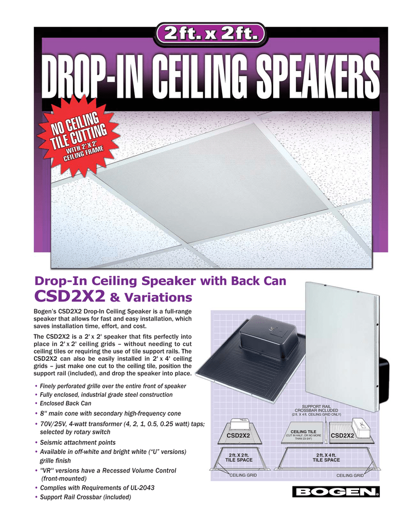 Csd2x2 Drop In Ceiling Speaker With Back Can Amp Variations