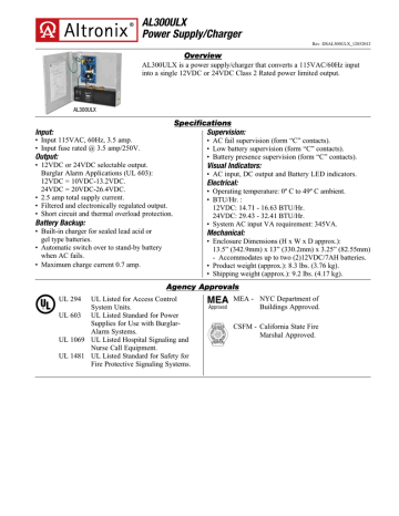 datasheet for AL300ULX by Altronix | Manualzz