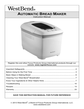 West Bend Bread Machine Manual