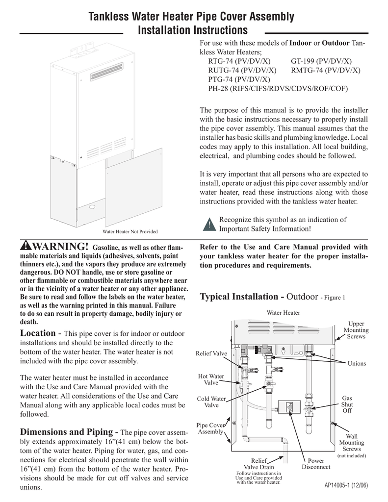 Rheem Tankless Water Heater Pipe Cover Assembly instruction d