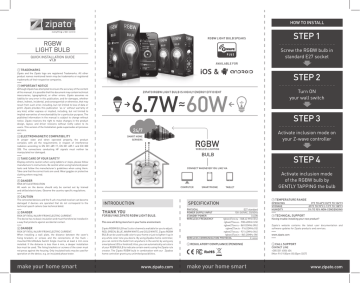 Zipato RGBWE27ZW.US RGBW Light Bulb Quick Installation Guide () | Manualzz