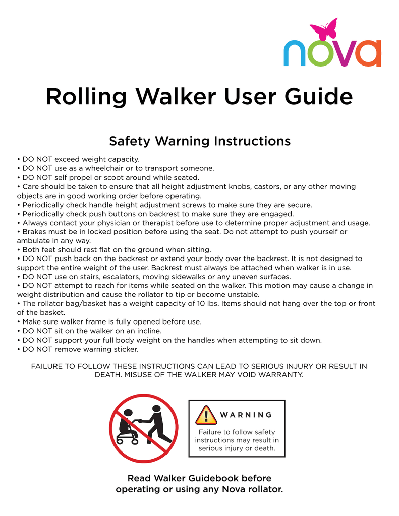 Rolling Walker User Guide Safety Warning Instructions Manualzz