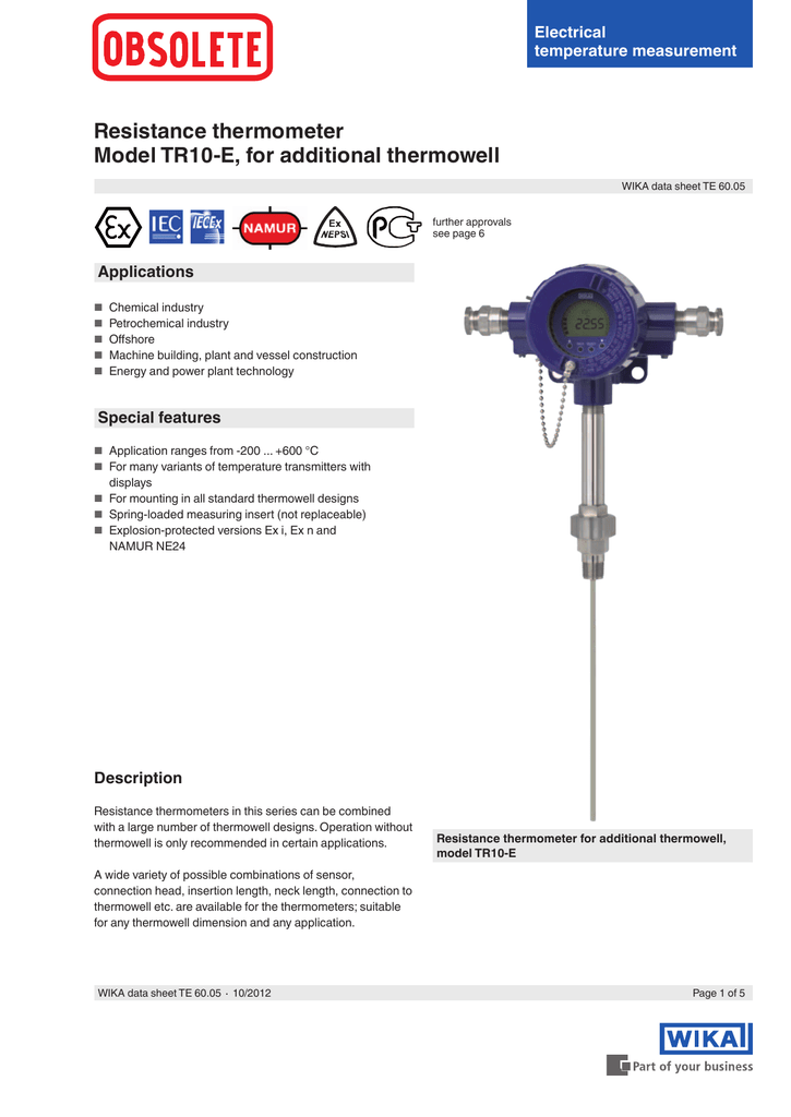 Resistance Thermometer Model Tr10 E For Additional Thermowell Electrical Temperature Measurement Manualzz