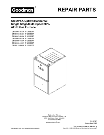 Goodman GMS9*XA Upflow/Horizontal Single Stage/Multi-Speed 90% Gas ...