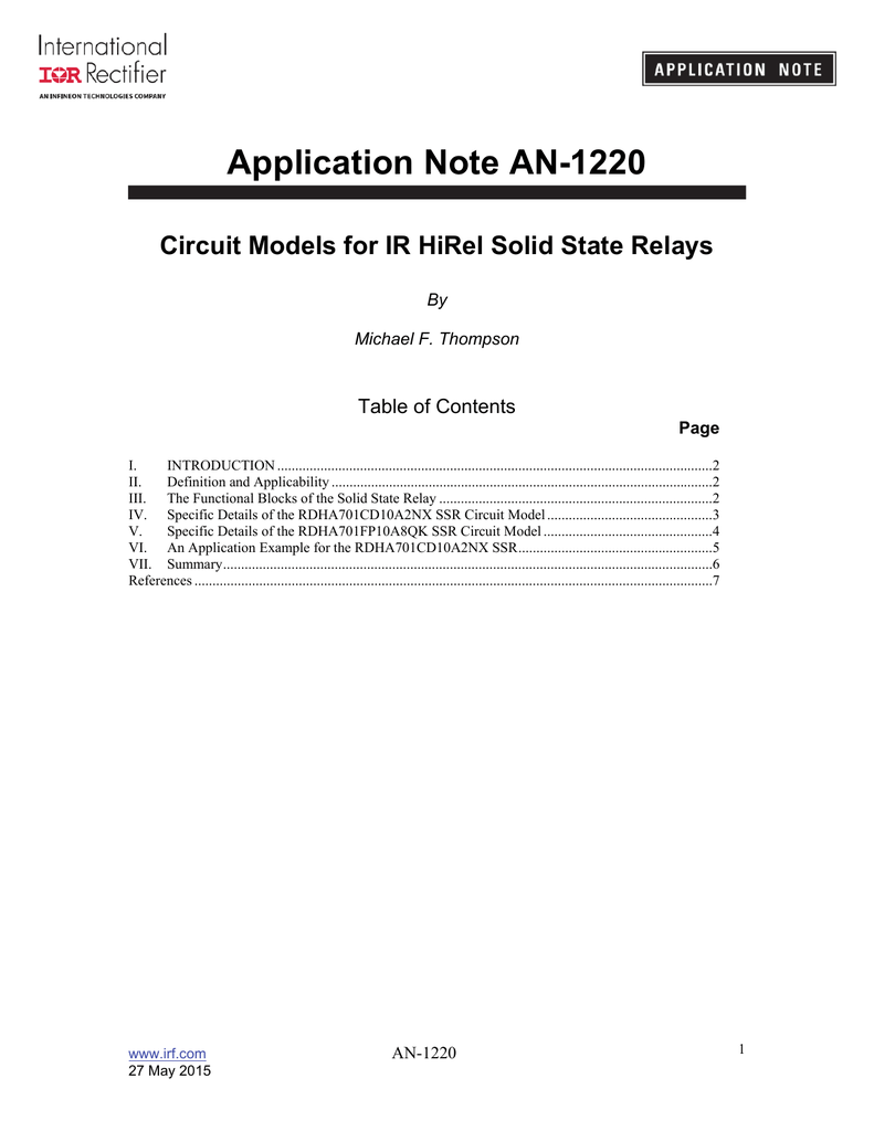 Circuit Models For Ir Hirel Solid State Relays Manualzz