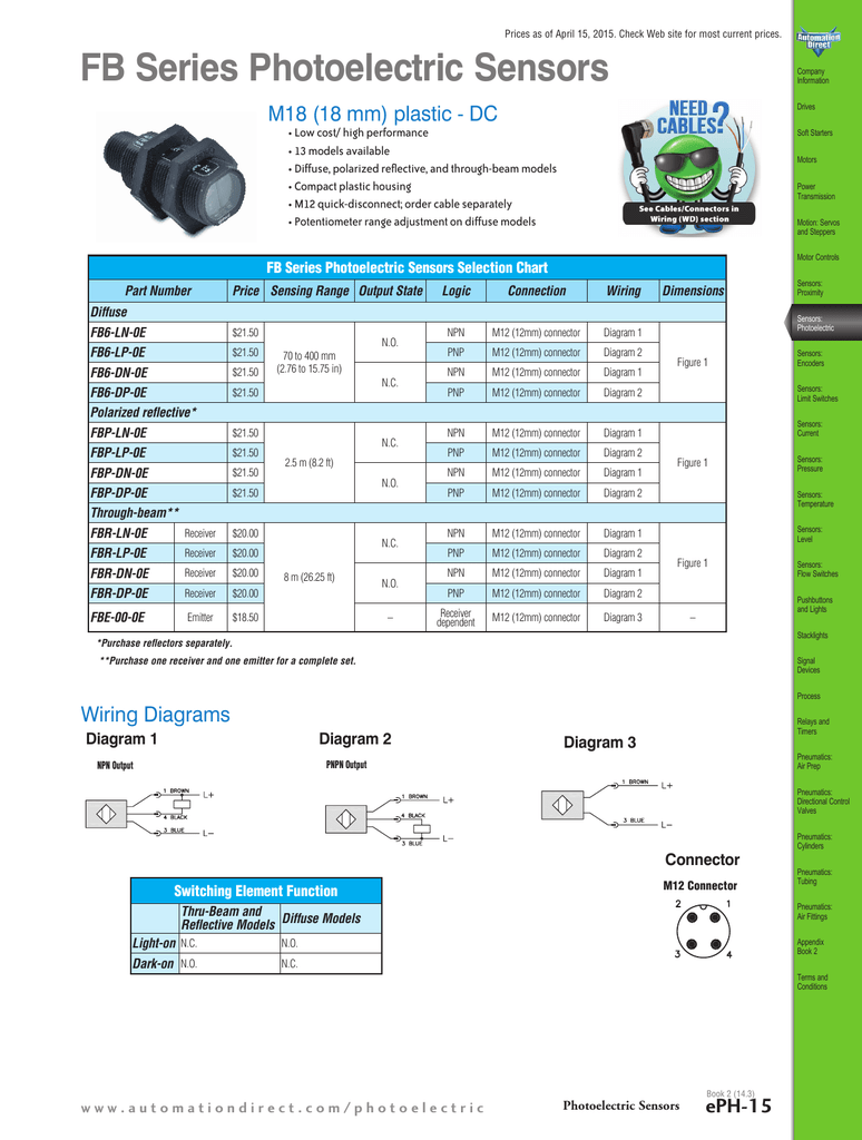 18mm Diffuse FB Series Photoelectric Sensors Technical Specs Manualzz