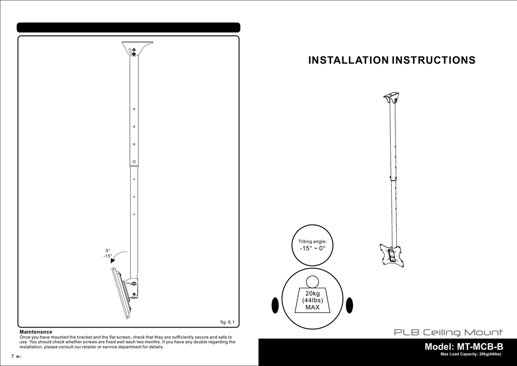 Installation Instructions Plb Ceiling Mount 15 0 20kg