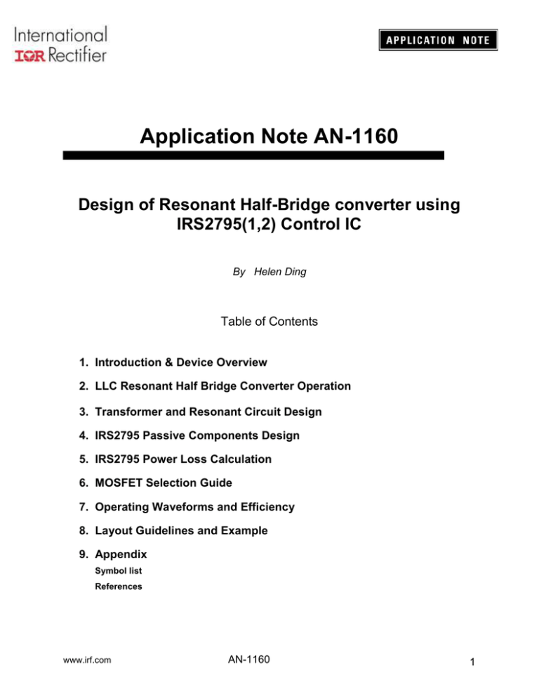 Design Of Resonant Half Bridge Converter Using Irs2795 1 2 Control Ic Manualzz