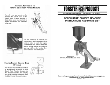 FORSTER POWDER MEASURE STAND MFG# 017941 