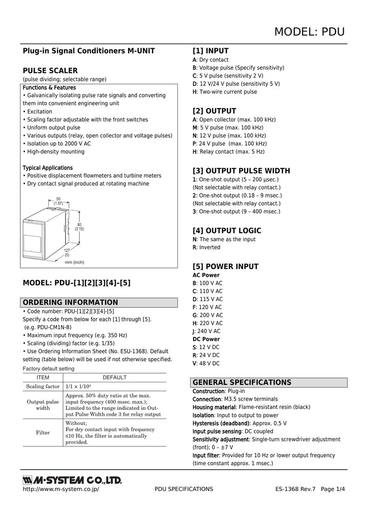 Model Pdu Plug In Signal Conditioners M Unit 1 Input Pulse Scaler Manualzz